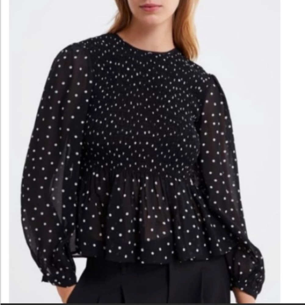 Zara sheer polka dot printed blouse size L